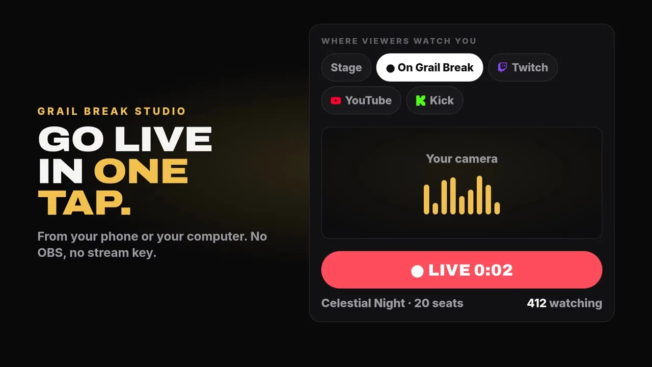 Grail Break Studio: go live from phone or computer