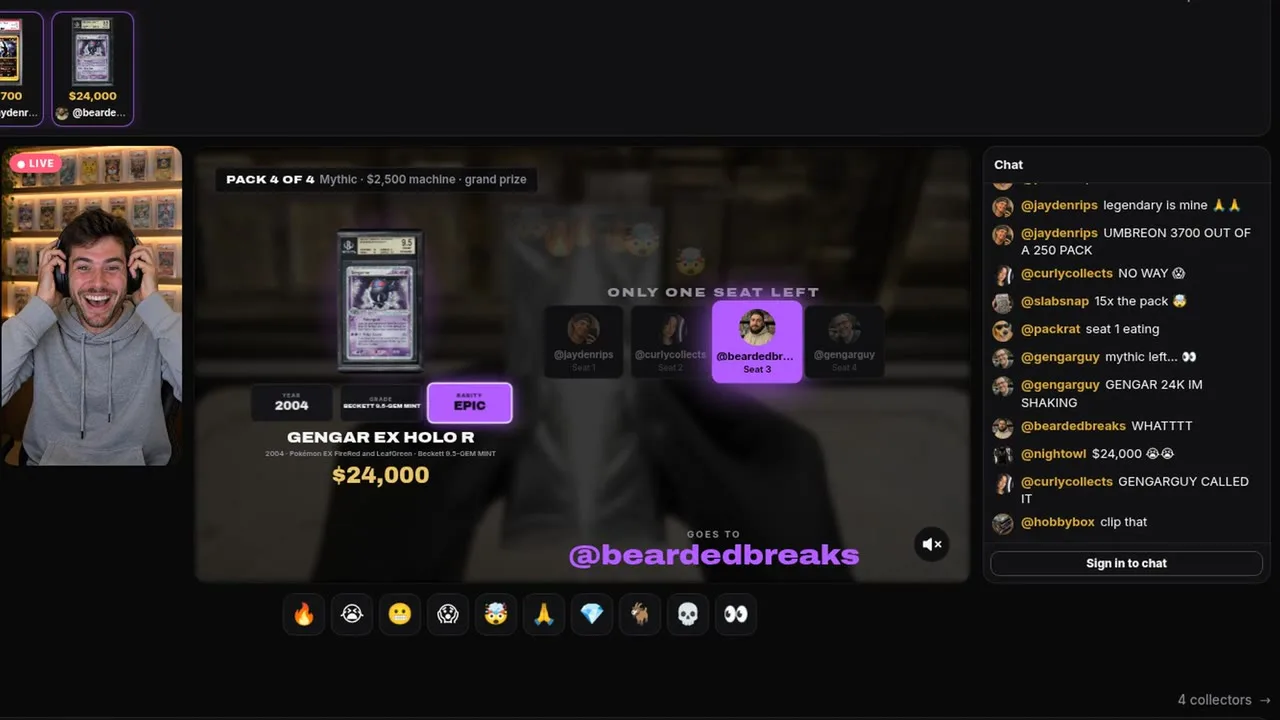 Live group break with host video and chat